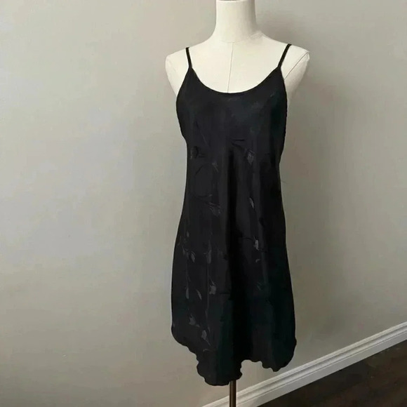 Vintage black satin floral detail slip dress M - Picture 2 of 7